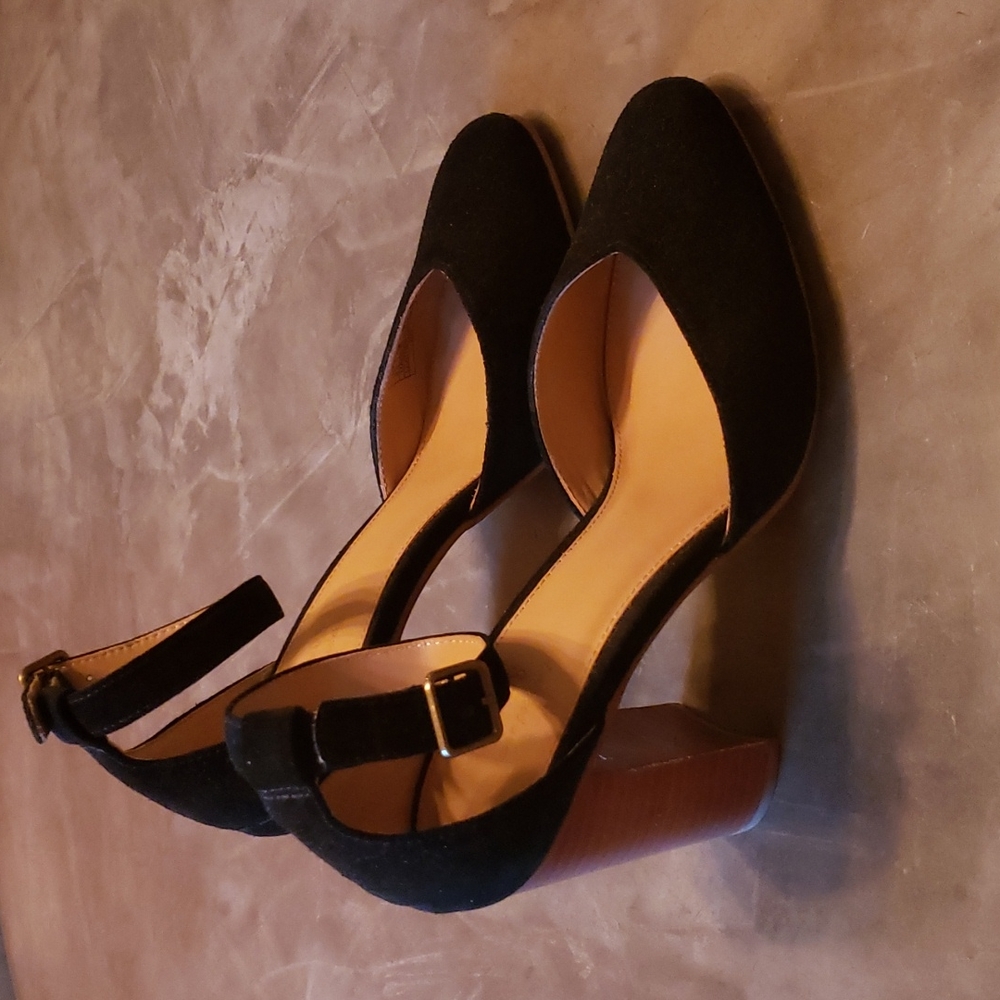 Soludos Black Suede Ankle Strap Heels